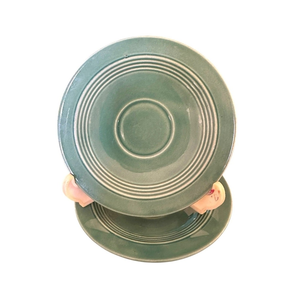 Vintage 2 Homer Laughlin Harlequin Demitasse Saucers Spruce Green 5"